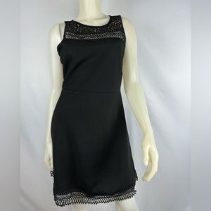 She & Sky Sleeveless Black Dress with Crochet Detail (size L) NWT